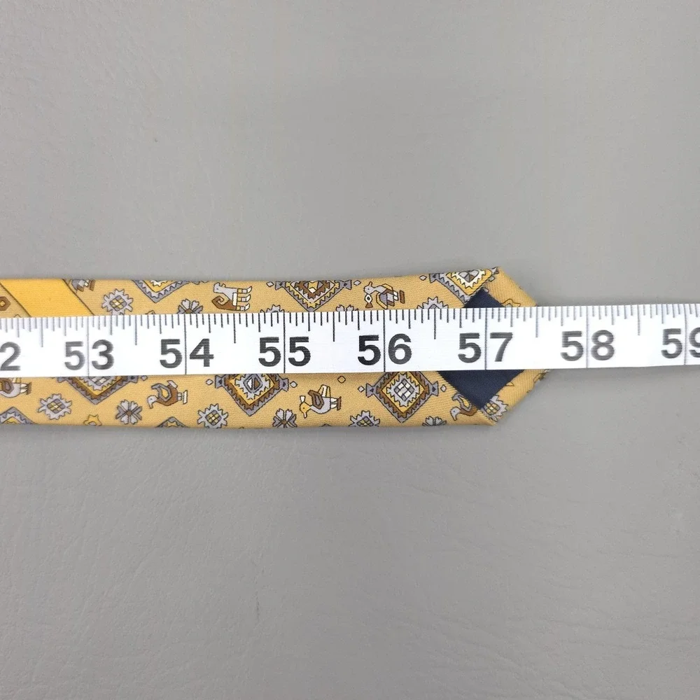 Salvatore Ferragamo Tie Mens Yellow Silk Geometric Animal Print Musei Vaticani